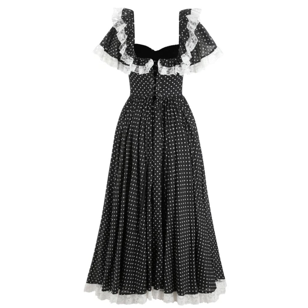 Selkie The Black Polka Dot Cupid Midi Dress Small - Picture 3 of 10